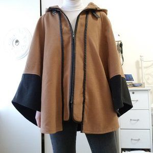 Brown and black zip up cape poncho